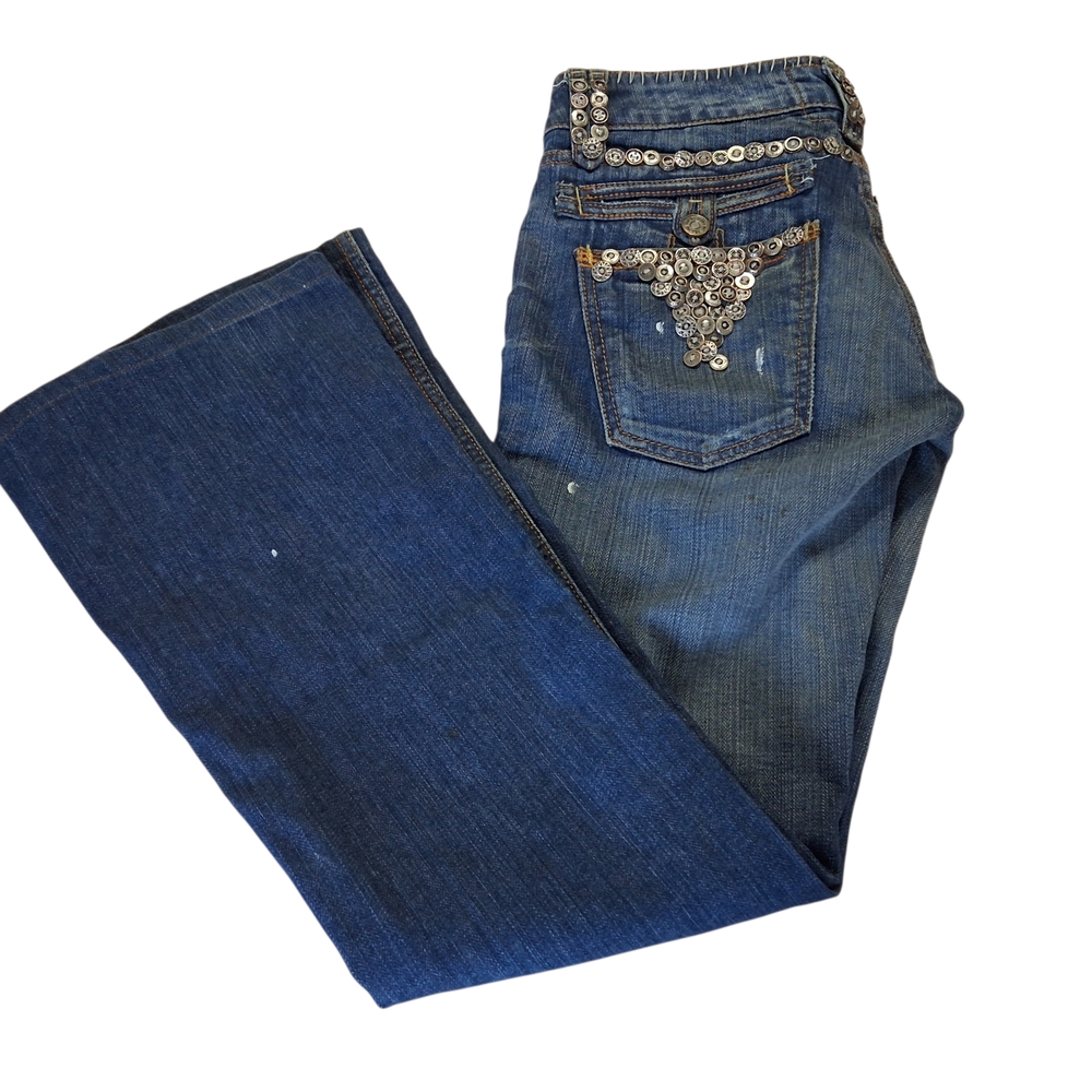 Taverniti So Jeans Janis L.A. Bootcut Button Accents Industrial Low Rise Size 27